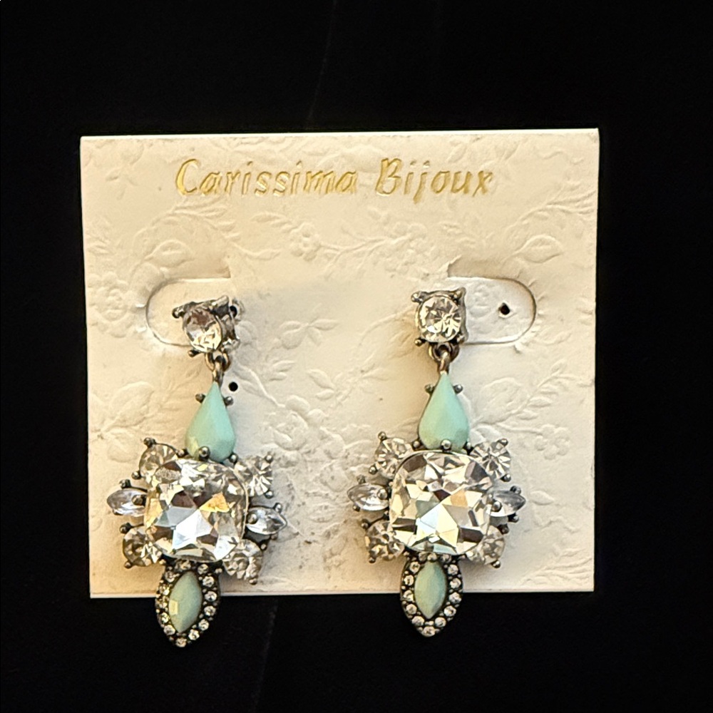 3/$20 Silver and Mint Crystal Dangle Drop Earrings